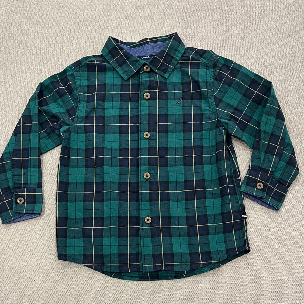 Nautica Kids Green and Blue Plaid Button-Down Shirt